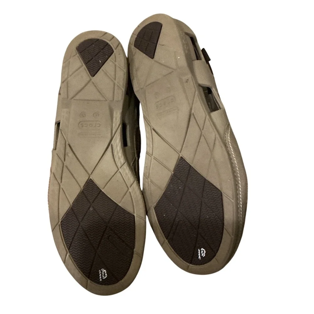 Crocs‎ Beach Line Boat Shoes Mens 13 Khaki Tan Canvas Slip On Loafers 15386
